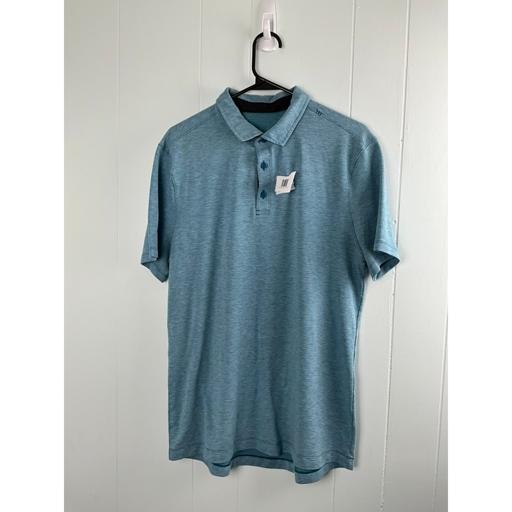 Lululemon Mens Short Sleeve Polo Heathered Teal‎ Blue Activewear Golf Size M